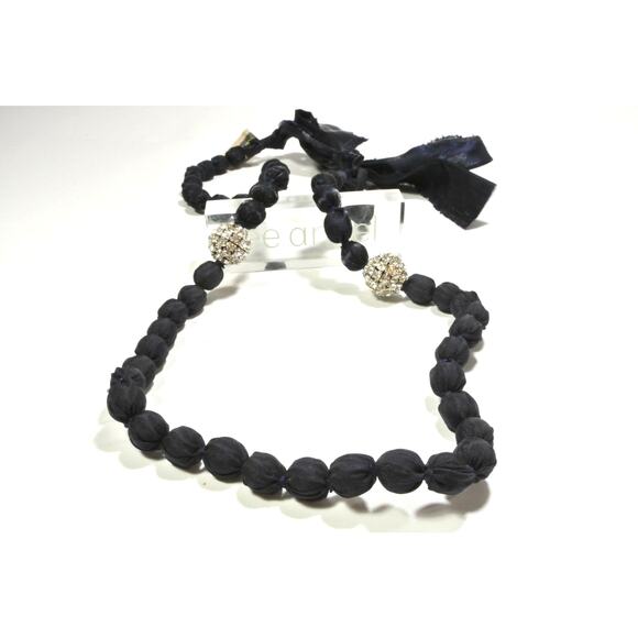 Neiman Marcus Lee Angel Black Silk Bauble Knot Fireball Tie Necklace NWT 350 - Picture 7 of 12